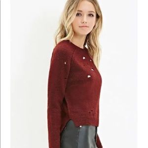 Forever 21 Distressed Maroon Sweater